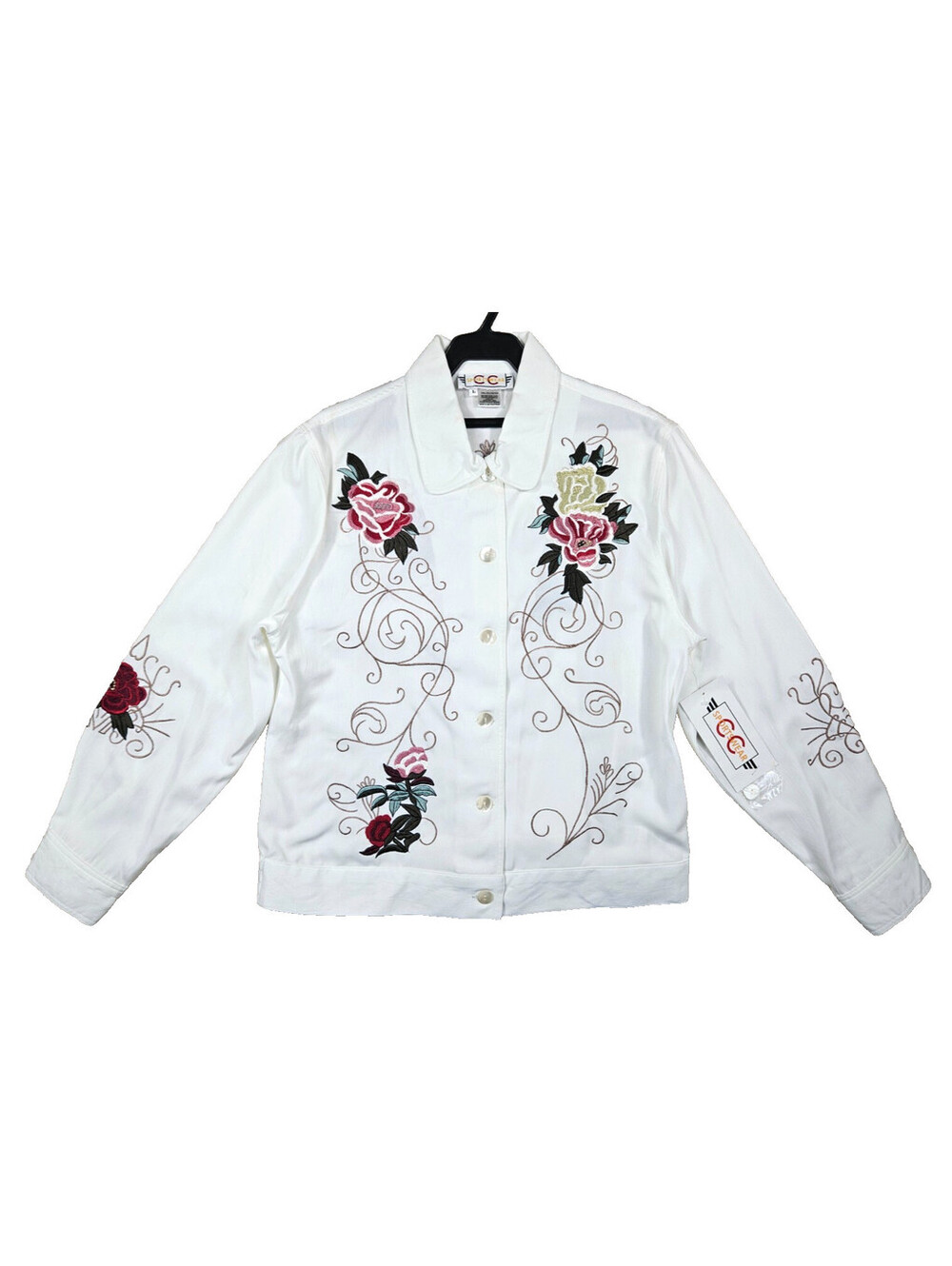 CC Sportswear Size L Vintage Button-Up Long Sleeve With Floral Embroidery